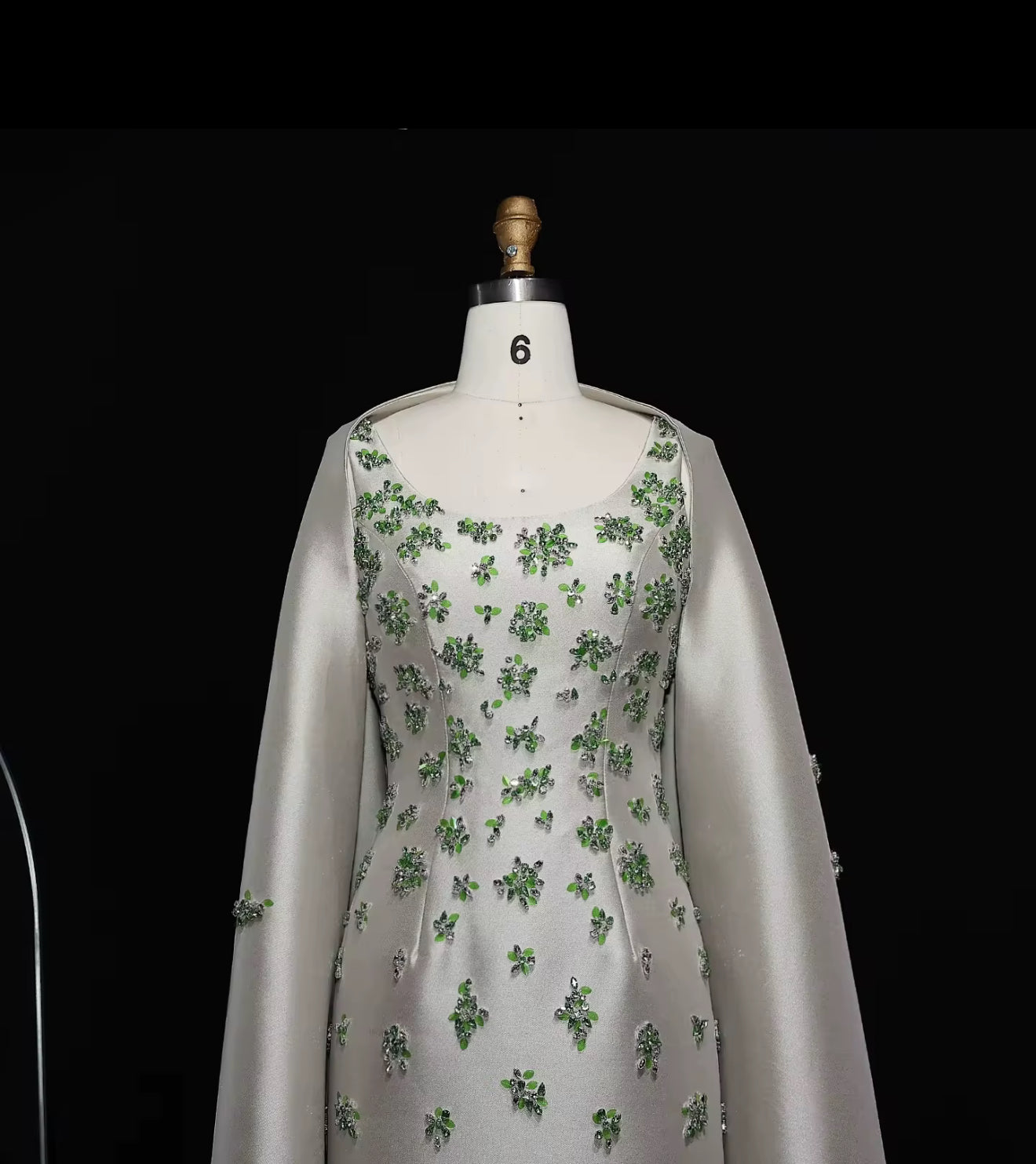 Dalida Satin Gown With Luxury Hand Embellished Stones with detached Cape (Pre-Order)