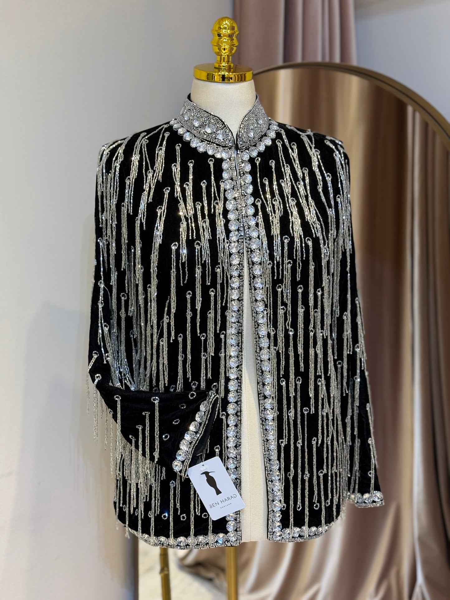 Luxury Silver & Black Velvet Hand Embellished Blazer