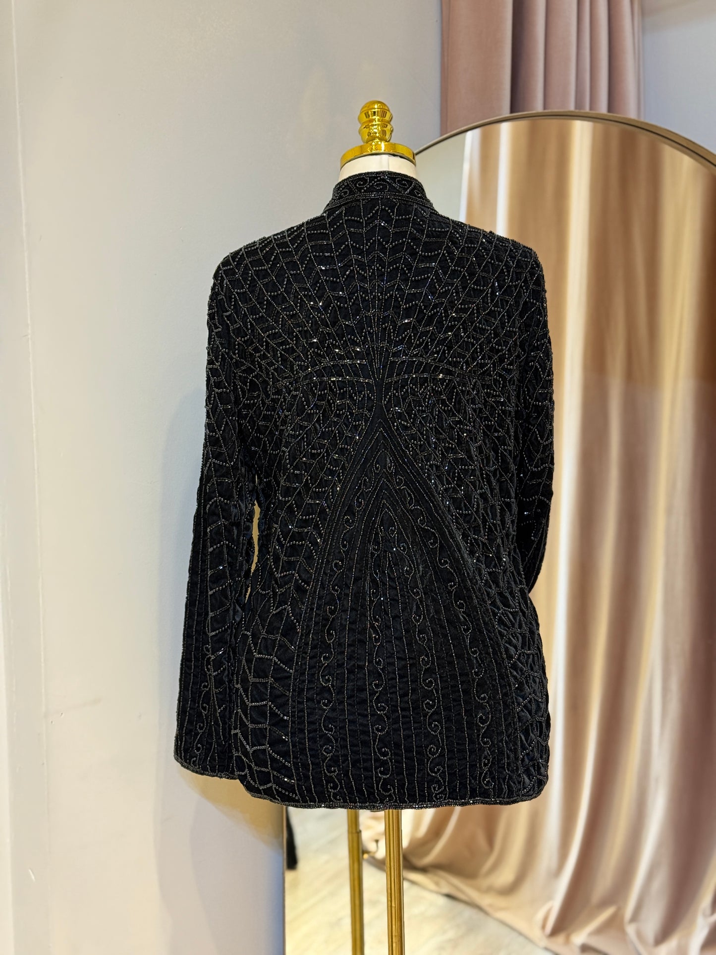 Luxury Black Velvet Hand Embellished Blazer
