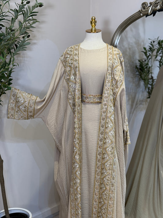 Hala Linen Touch Hand Embroidered Khaliji Caftan