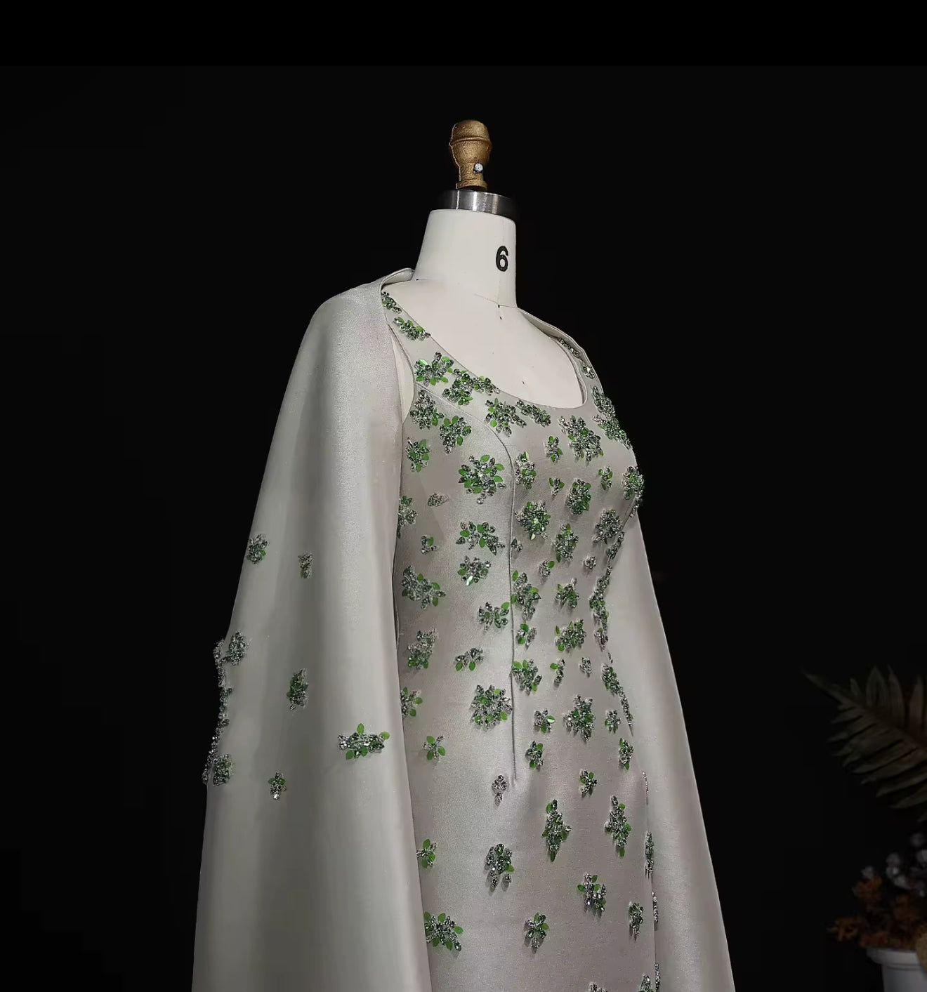 Dalida Satin Gown With Luxury Hand Embellished Stones with detached Cape (Pre-Order)