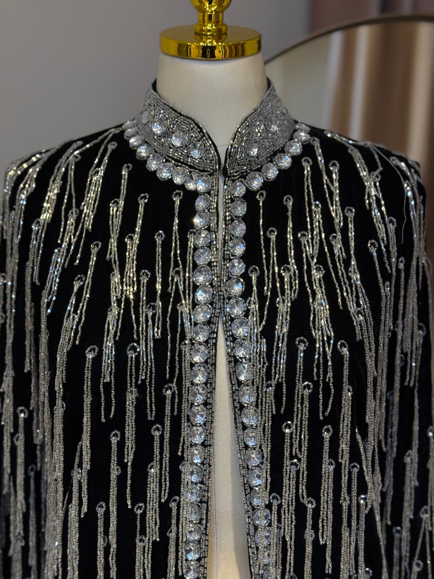 Luxury Silver & Black Velvet Hand Embellished Blazer