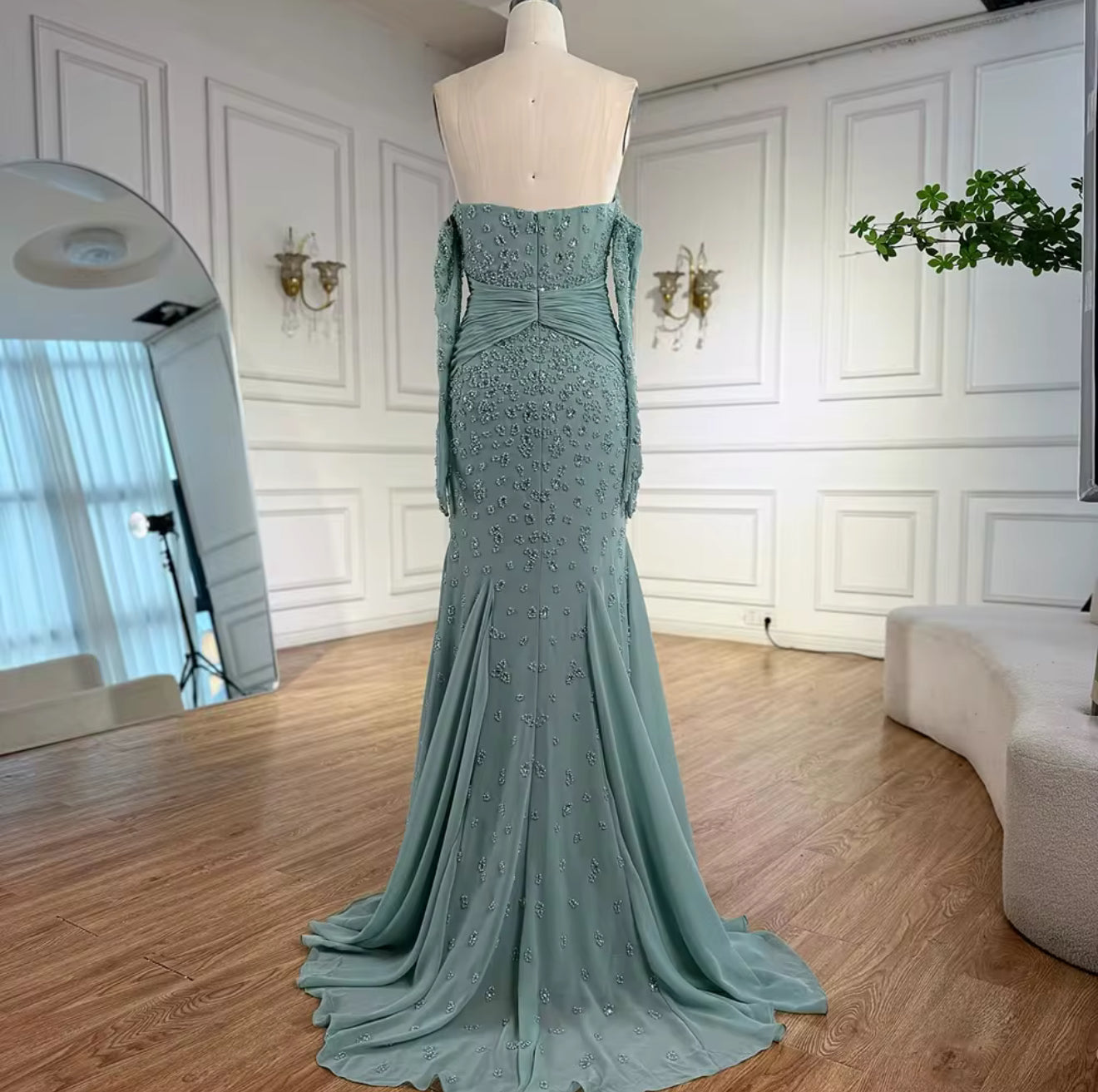 Yara Hand Embroidered Gown with Detached Gloves (Pre-Order)