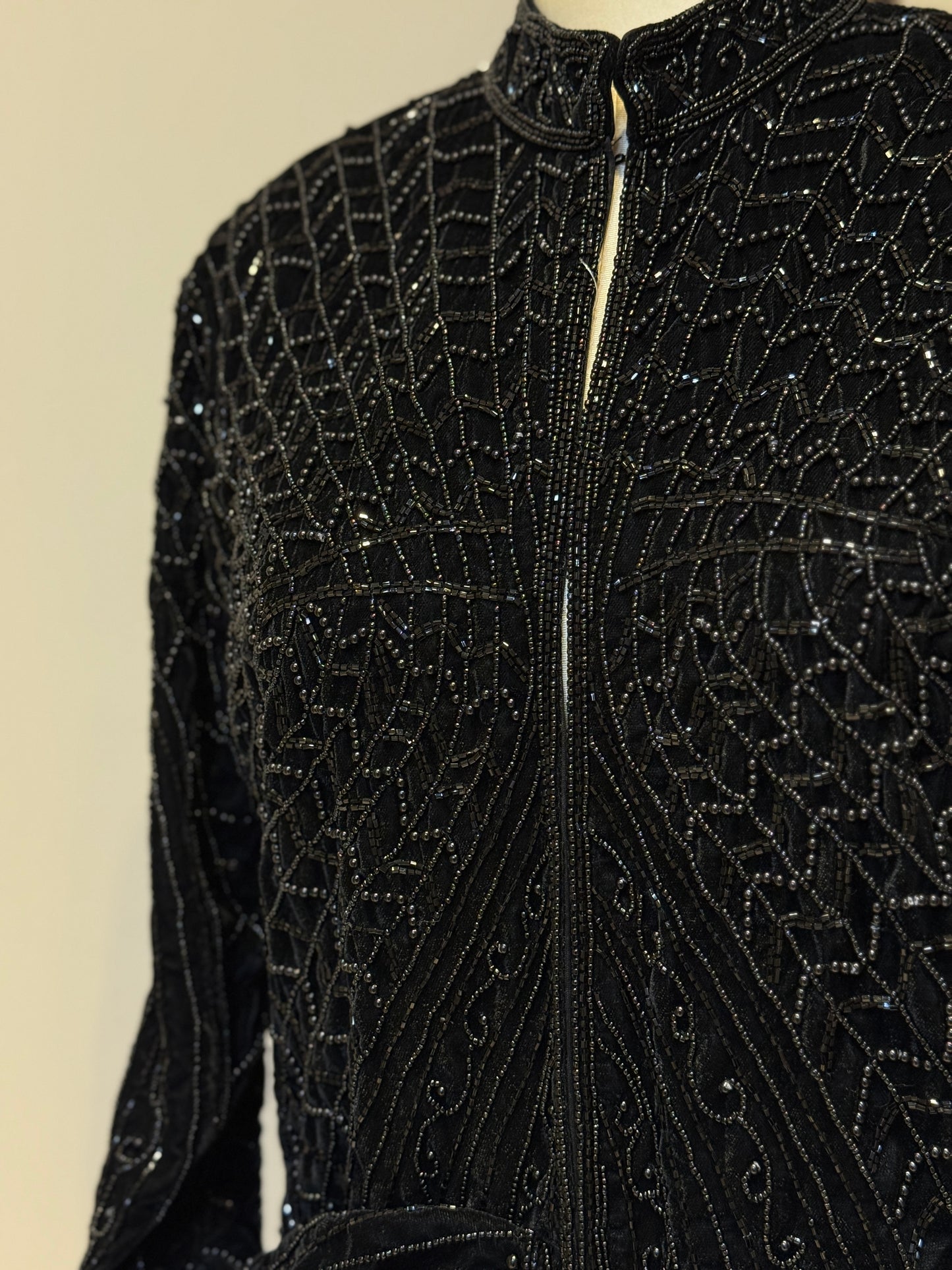 Luxury Black Velvet Hand Embellished Blazer