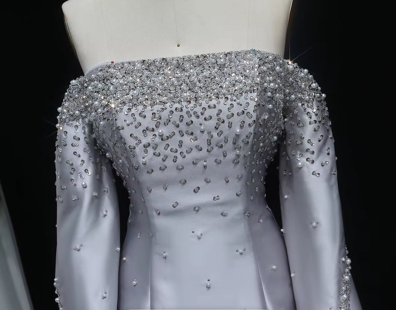 Lamis Luxury Hand Embellished Satin Gown With Hand Cape Design (Pre-Order)