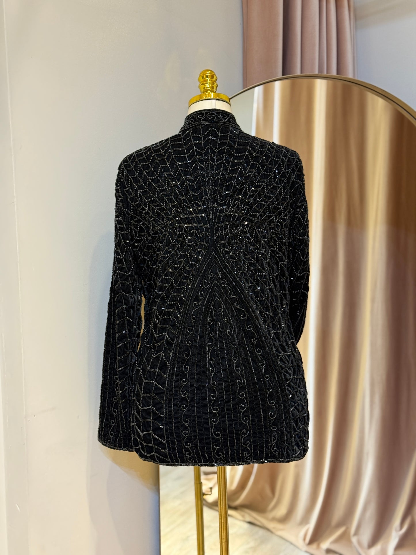 Luxury Black Velvet Hand Embellished Blazer