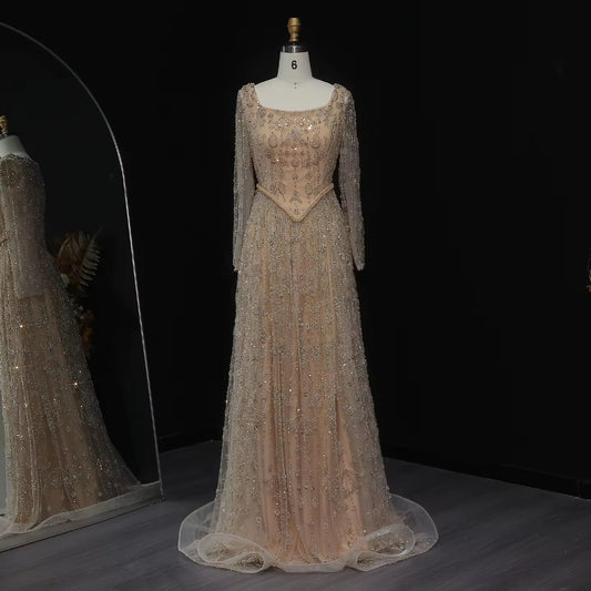 Kamila Modest Gold Hand Embellished Gown ( Pre-Order )