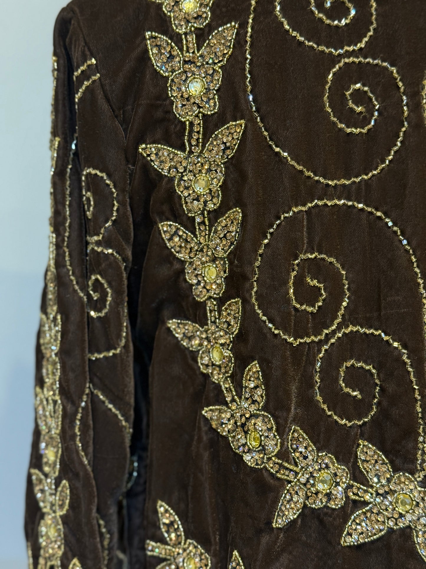 Luxury Brown Velvet Hand Embellished Blazer