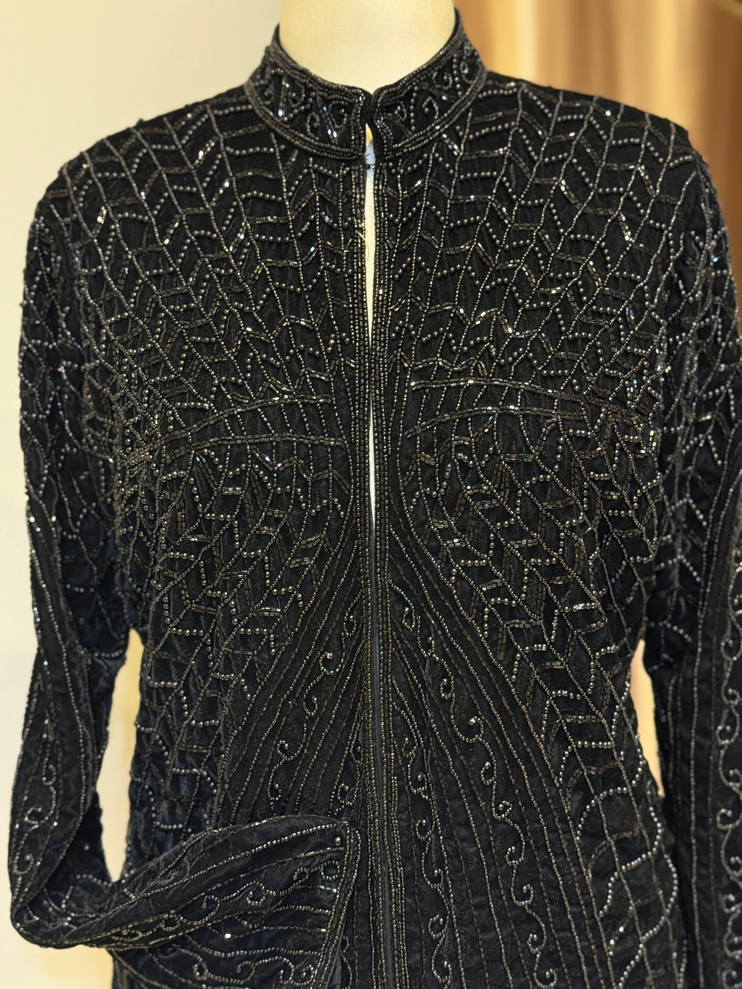 Luxury Black Velvet Hand Embellished Blazer
