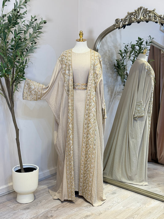 Hala Linen Touch Hand Embroidered Khaliji Caftan