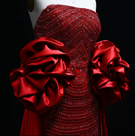 Kiara Ruffled Satin Sleeve Gown ( Pre-Order )