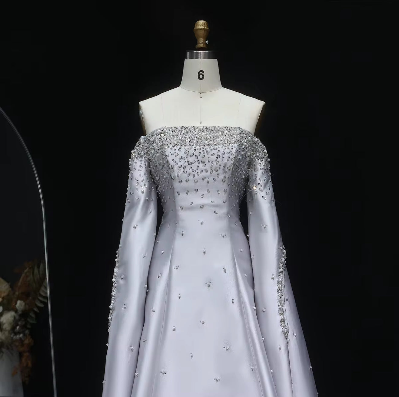 Lamis Luxury Hand Embellished Satin Gown With Hand Cape Design (Pre-Order)