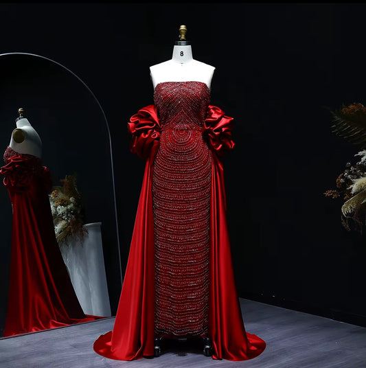 Kiara Ruffled Satin Sleeve Gown ( Pre-Order )