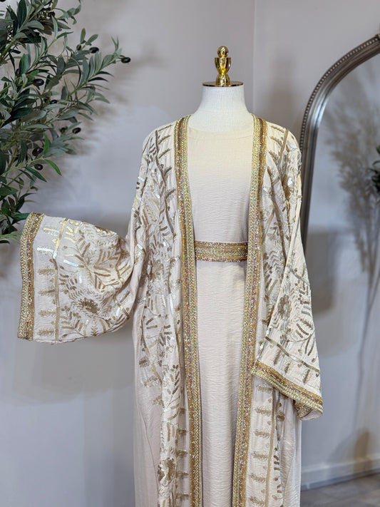 Alya Linen Touch Embroidered Khaliji Caftan