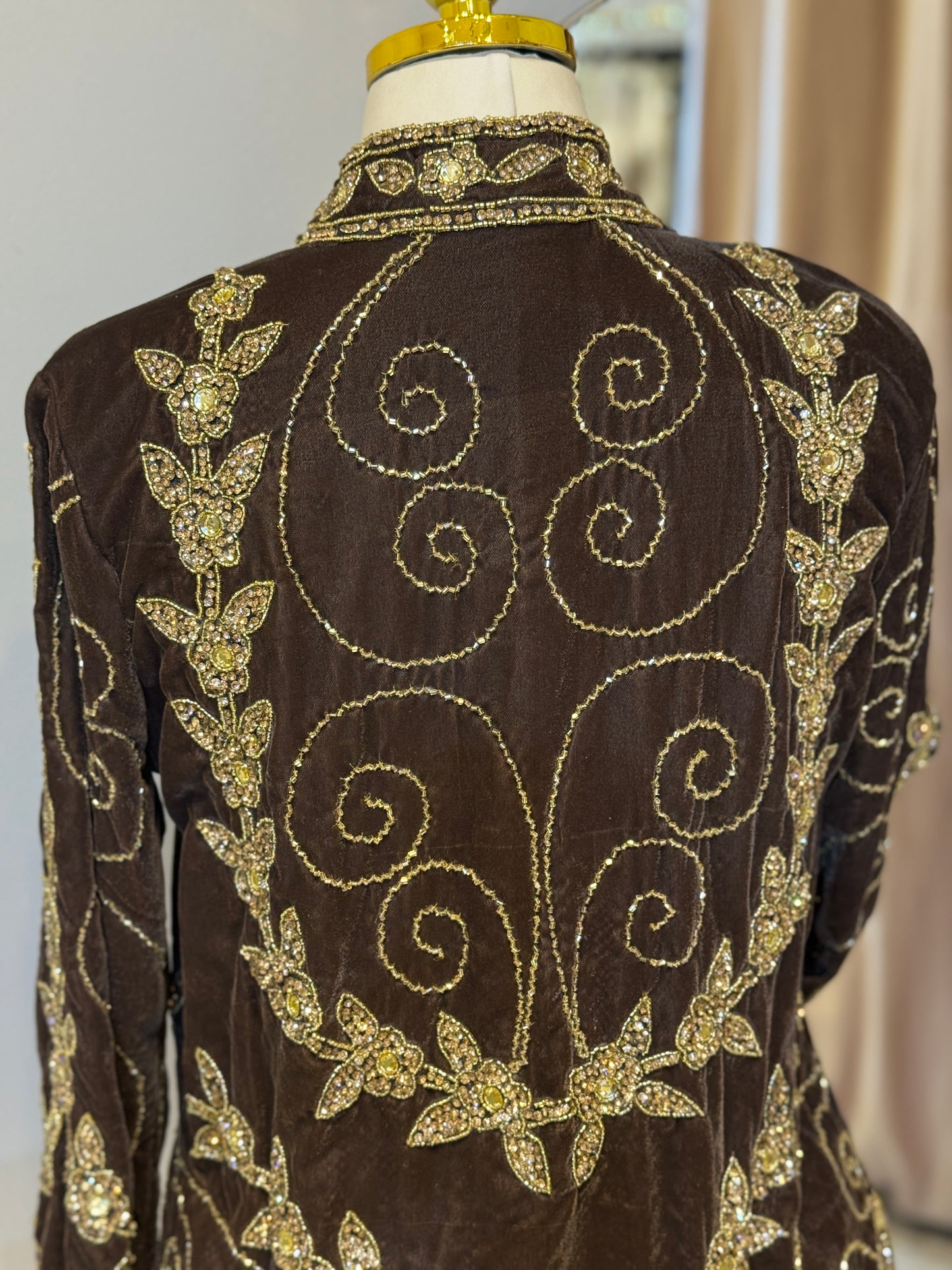 Luxury Brown Velvet Hand Embellished Blazer