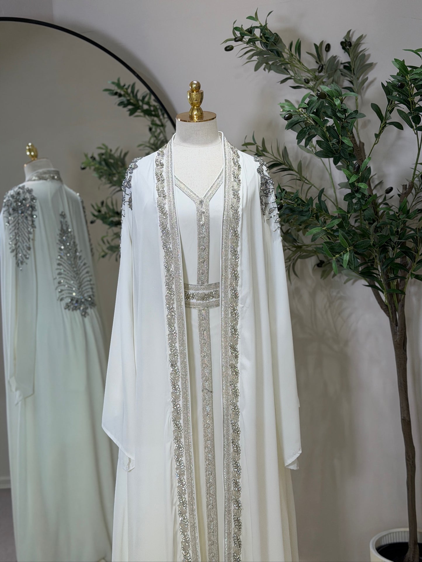 Ceyda White 3 Piece Luxury Khaliji Caftan