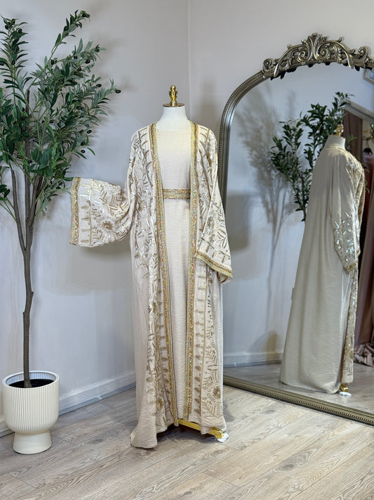 Alya Linen Touch Embroidered Khaliji Caftan