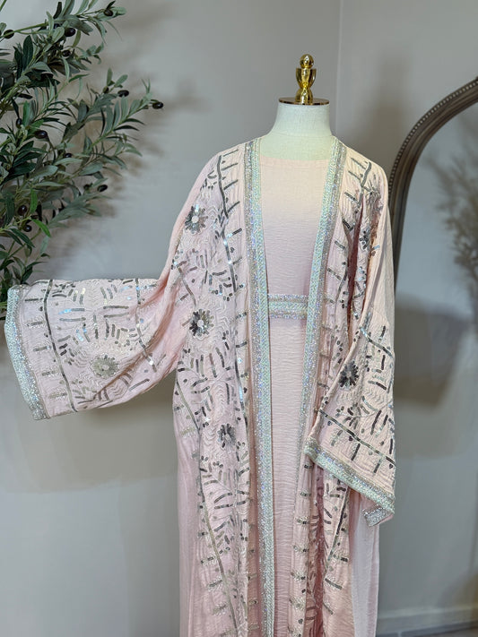 Alya Linen Touch Embroidered Khaliji Caftan