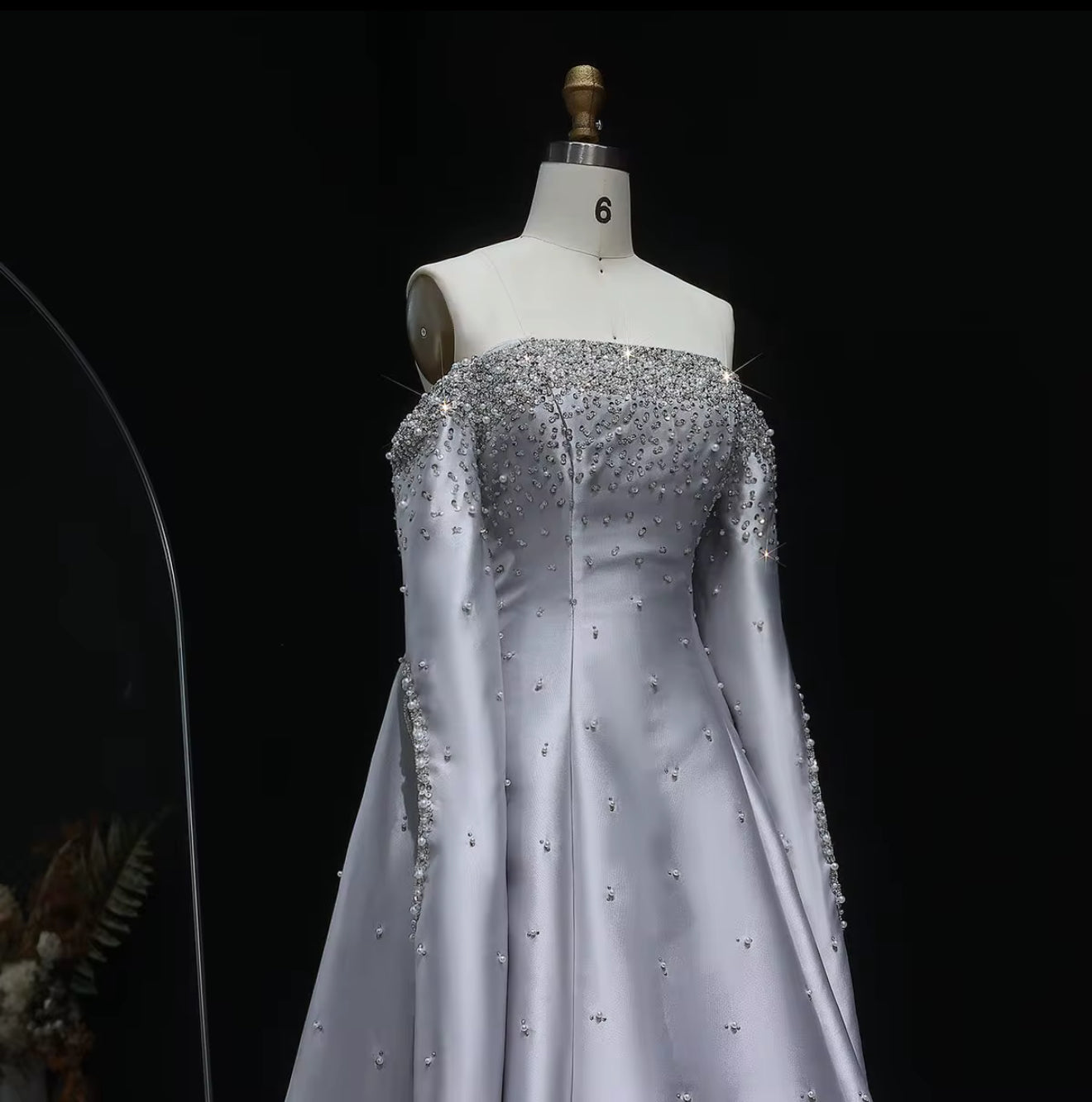 Lamis Luxury Hand Embellished Satin Gown With Hand Cape Design (Pre-Order)