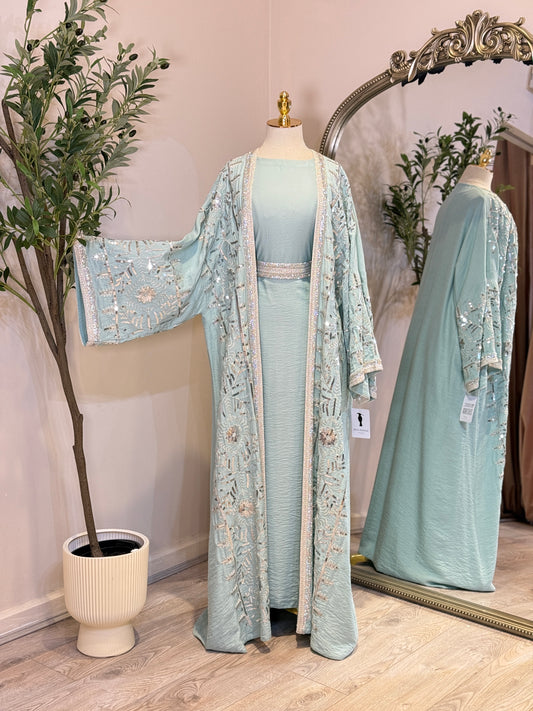 Alya Linen Touch Embroidered Khaliji Caftan
