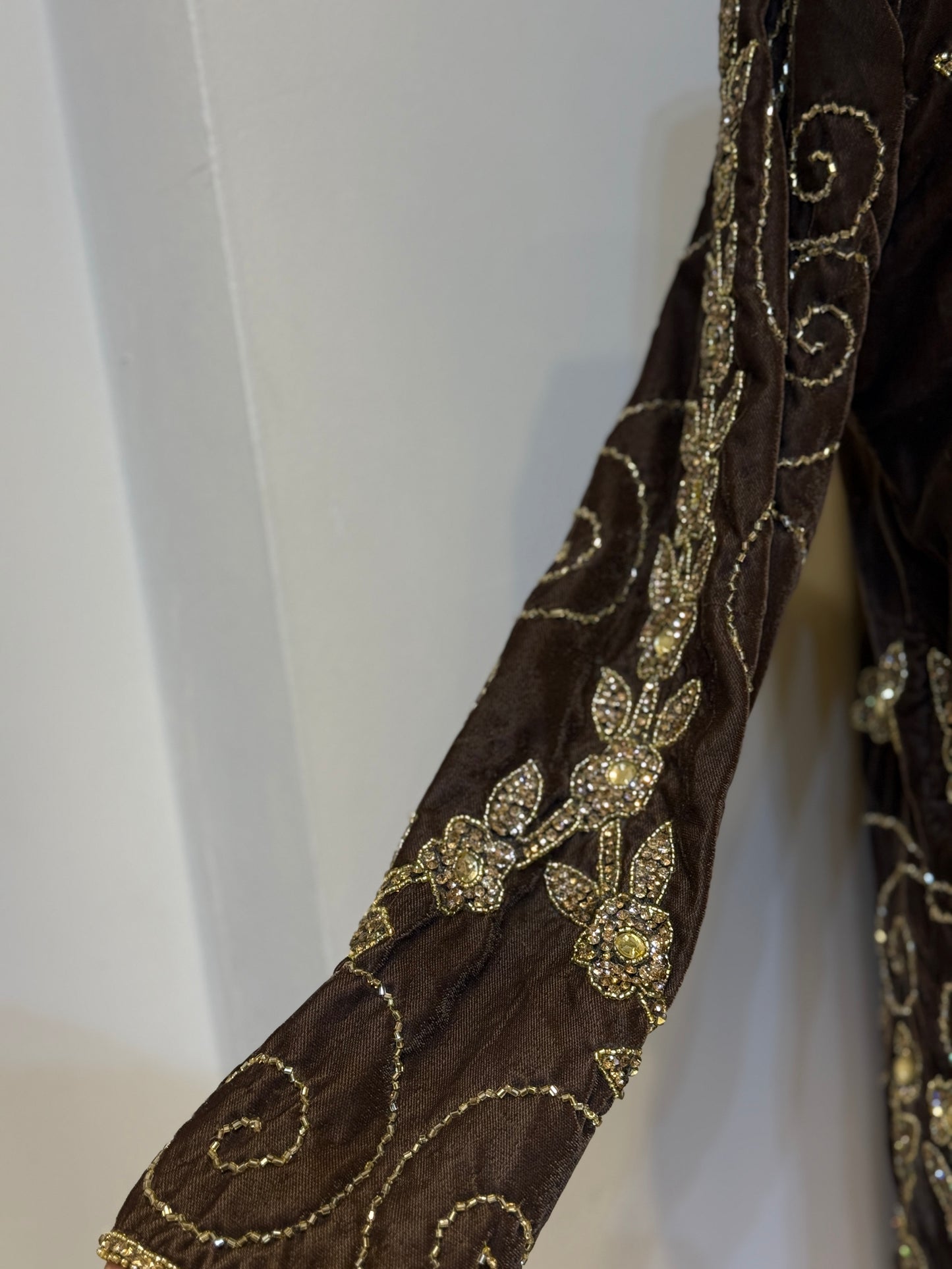 Luxury Brown Velvet Hand Embellished Blazer