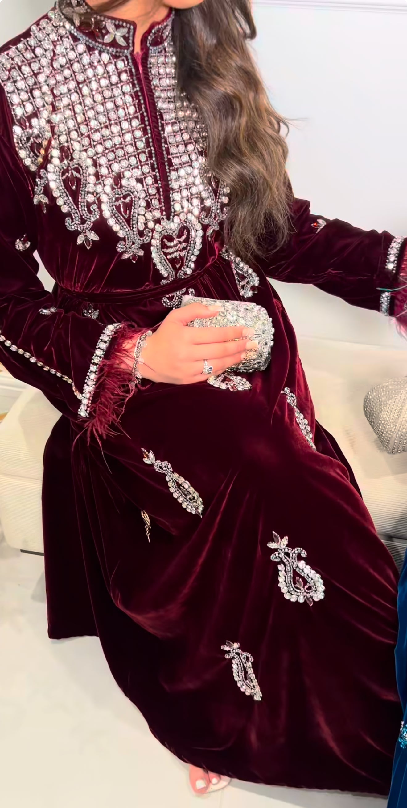 Rasha Velevt Luxury Dress With Feathers