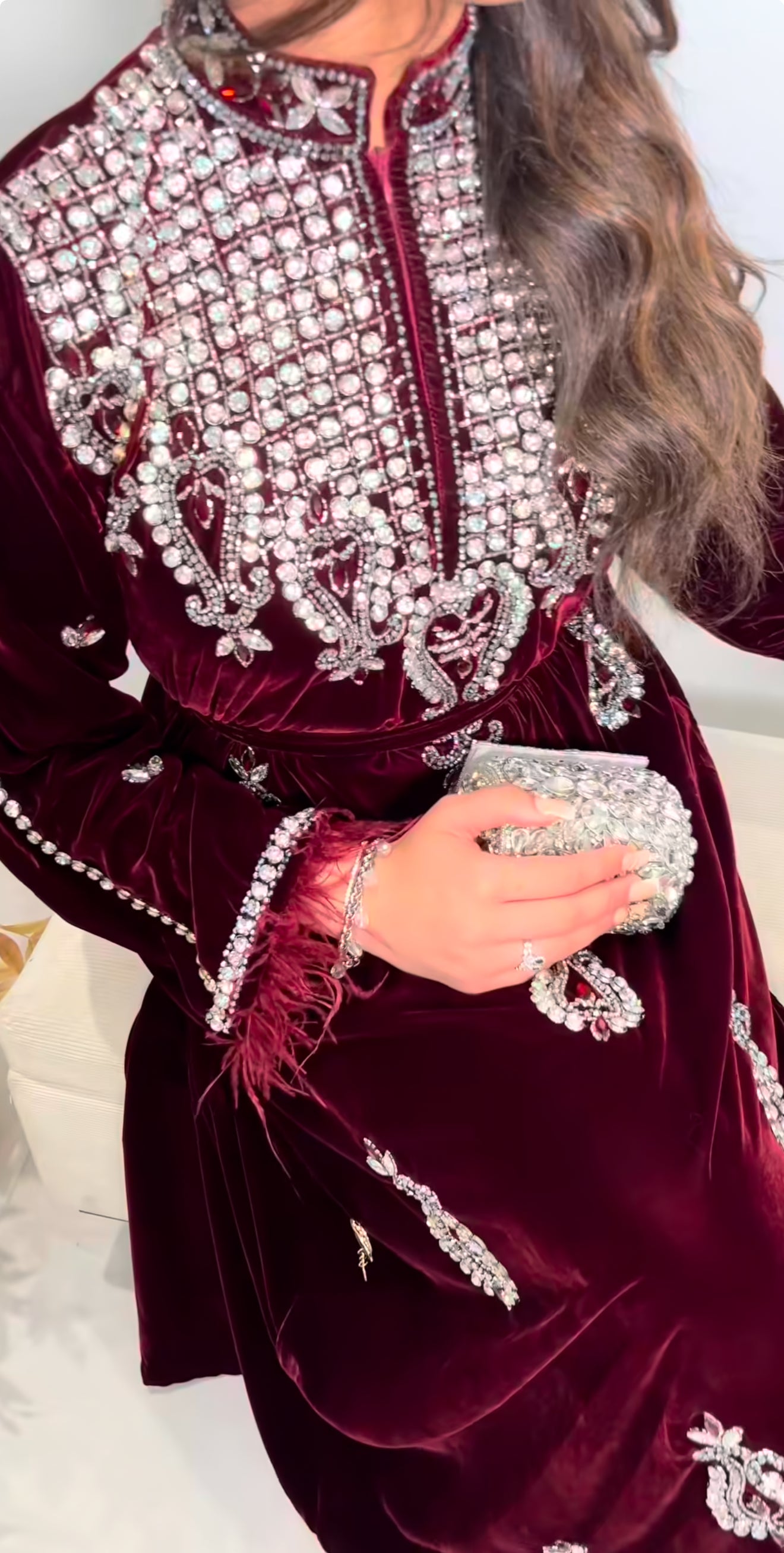 Rasha Velevt Luxury Dress With Feathers
