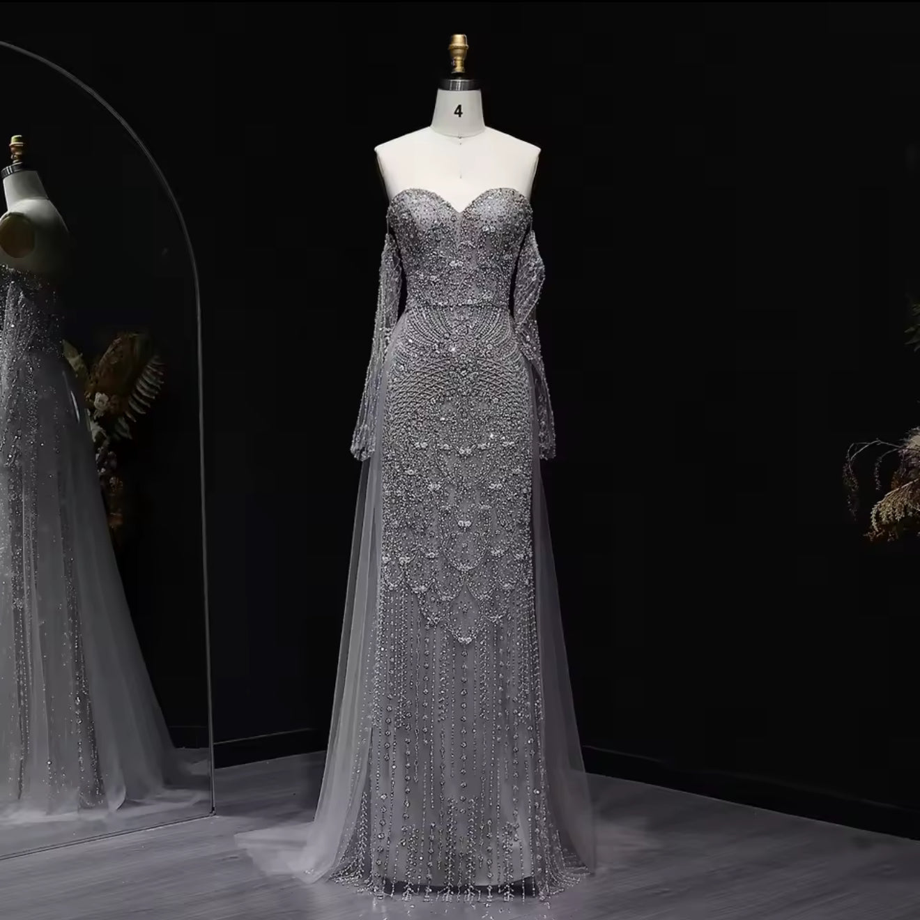 Afiya 1 Gown 2 Styles and Detached Tulle Skirt Fully Hand Embroidered (Pre-Order)