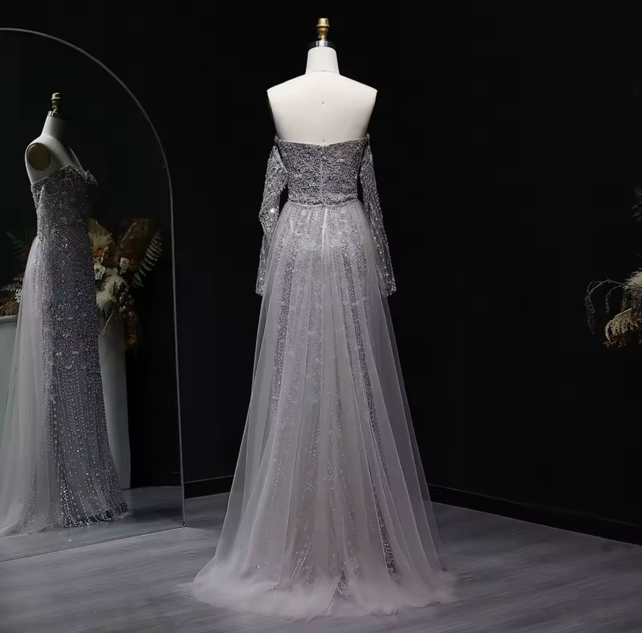 Afiya 1 Gown 2 Styles and Detached Tulle Skirt Fully Hand Embroidered (Pre-Order)