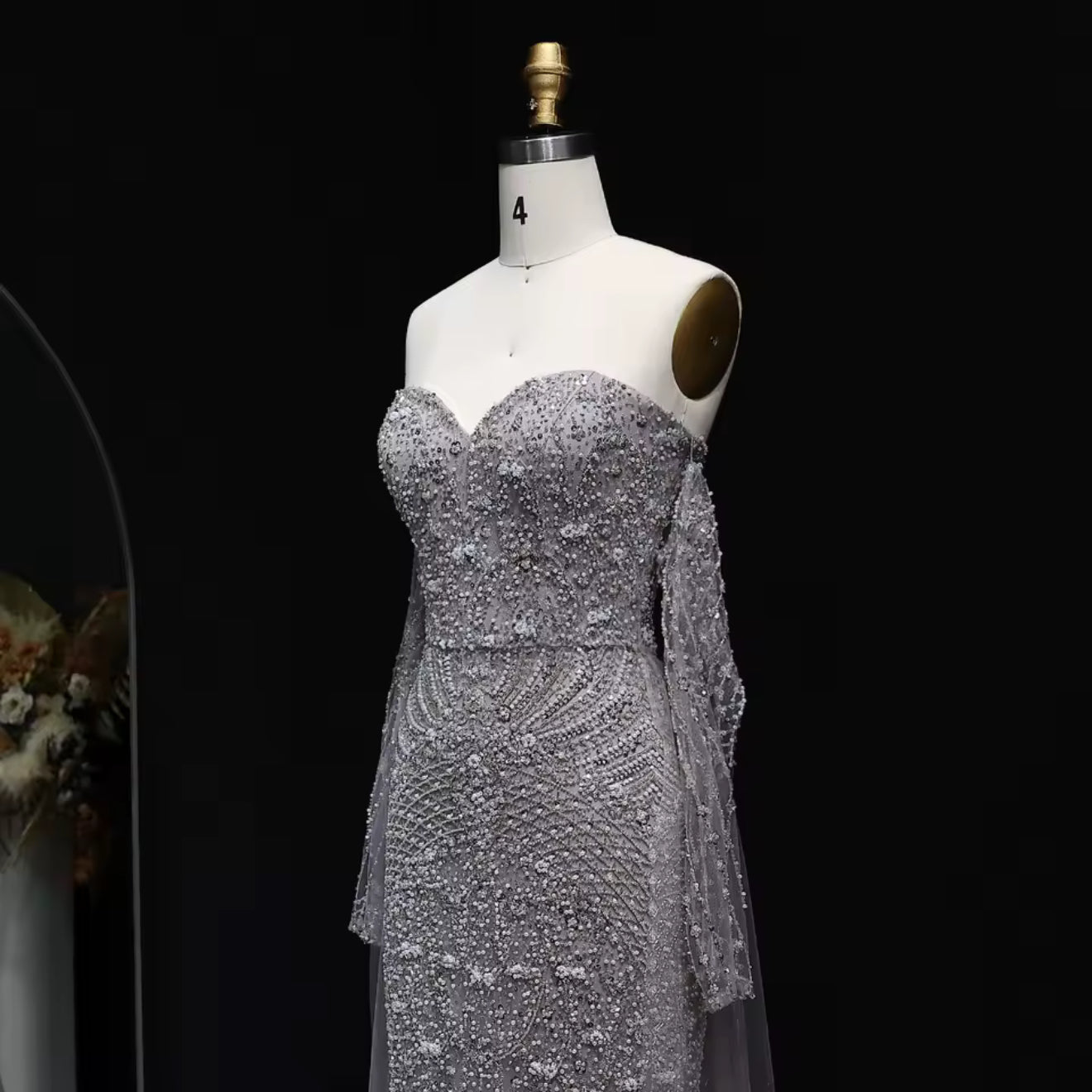 Afiya 1 Gown 2 Styles and Detached Tulle Skirt Fully Hand Embroidered (Pre-Order)