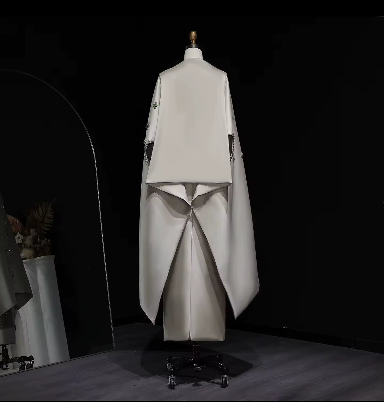 Dalida Satin Gown With Luxury Hand Embellished Stones with detached Cape (Pre-Order)