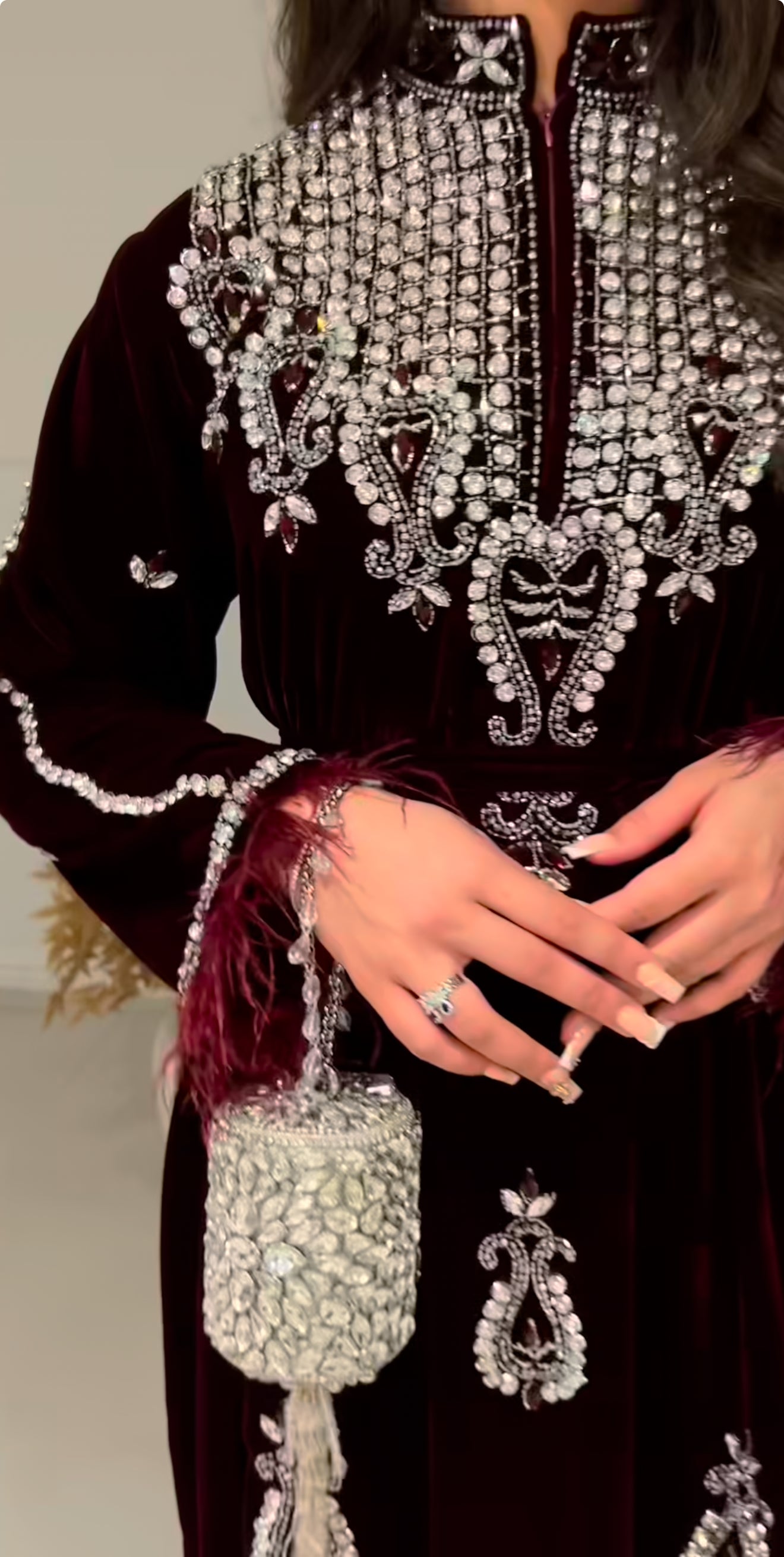 Rasha Velevt Luxury Dress With Feathers