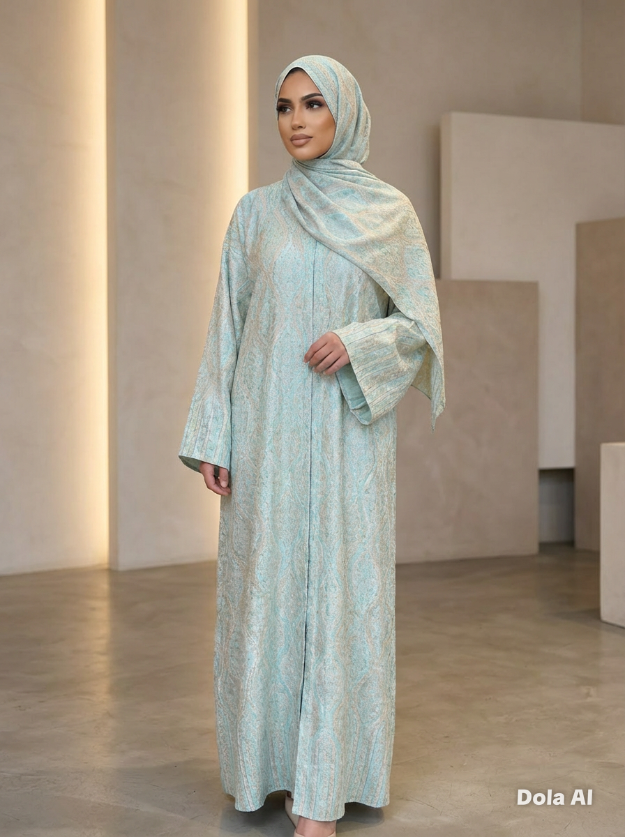 Tiffany Blue & White 2 piece Pashmina Abaya