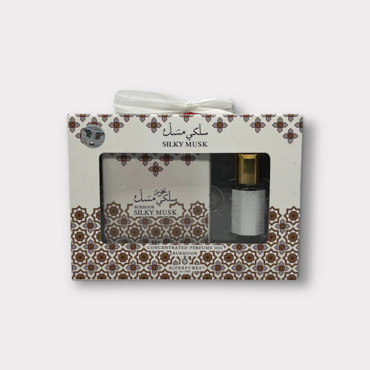 Silky Musk Roll On Oil 6ml and Bakhoor 40gms Gift Set