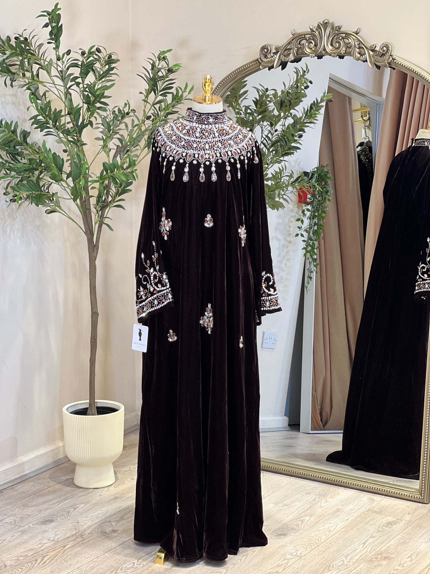 Leyla Velvet Luxury Dress With Gemstones
