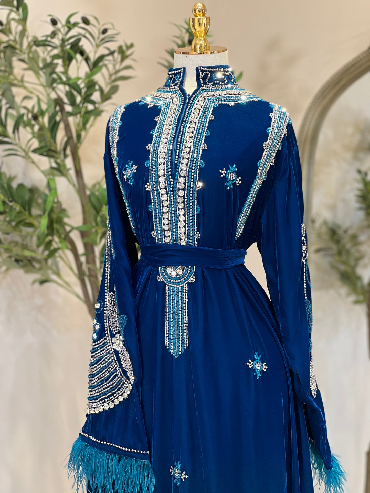 Maleka Velvet With Feathers Dress