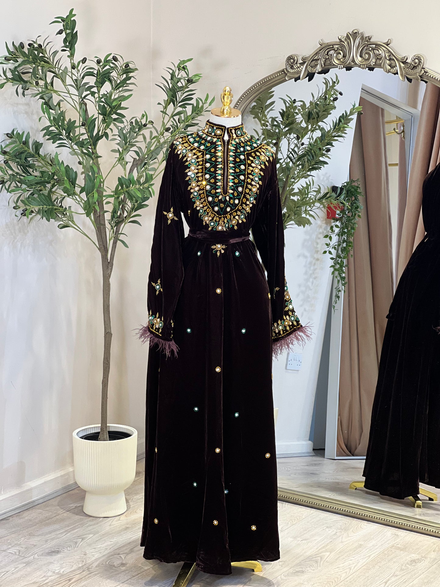 Rana Velvet Luxury Dress With Feathers