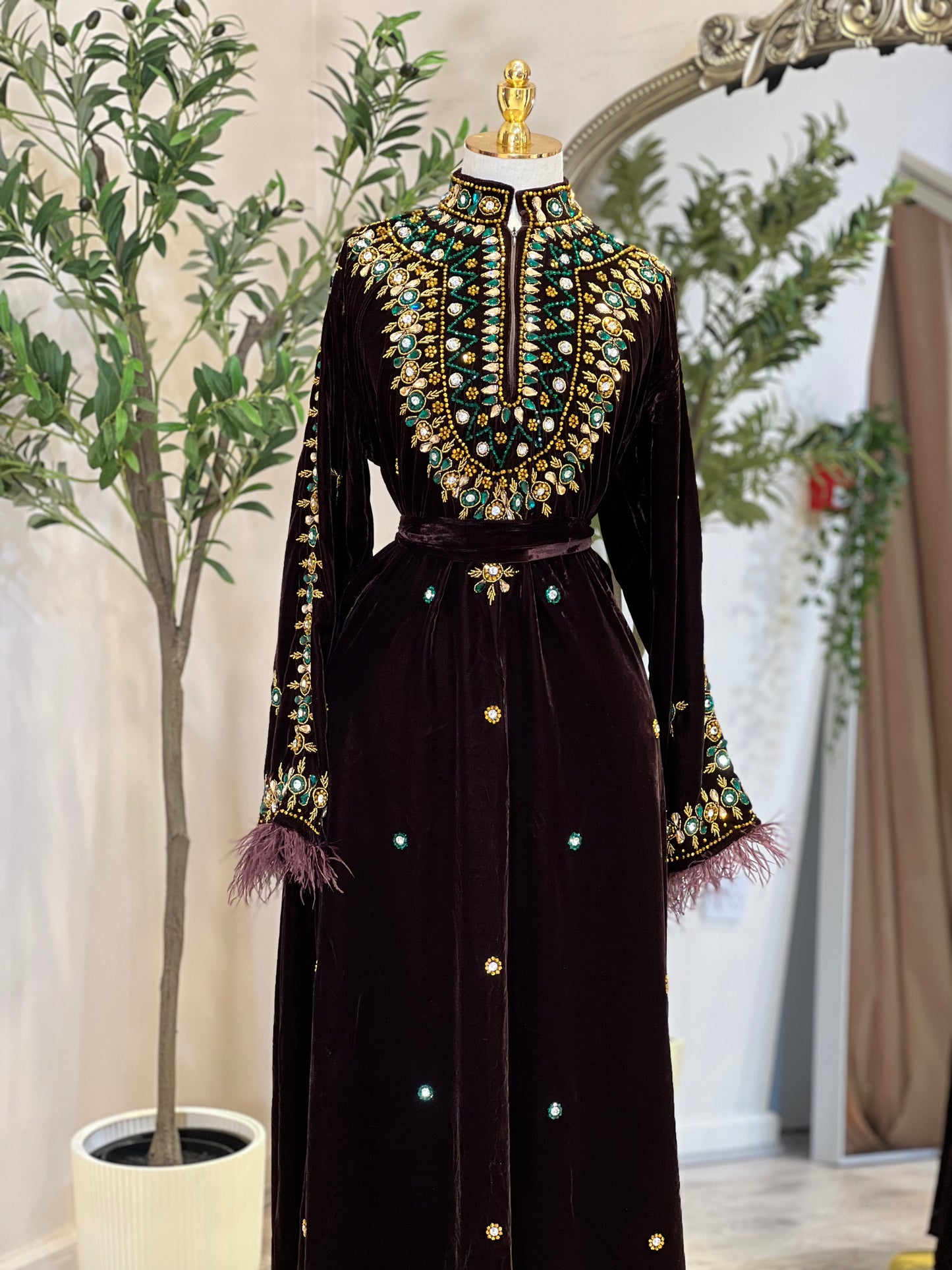Rana Velvet Luxury Dress With Feathers