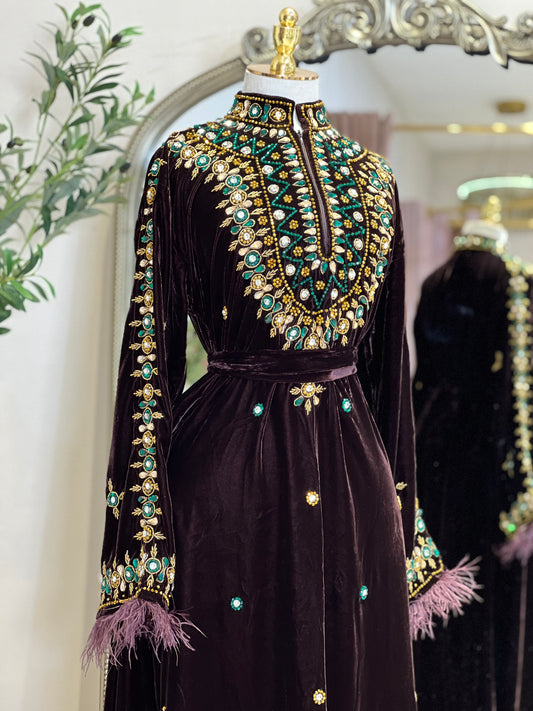 Rana Velvet Luxury Dress With Feathers