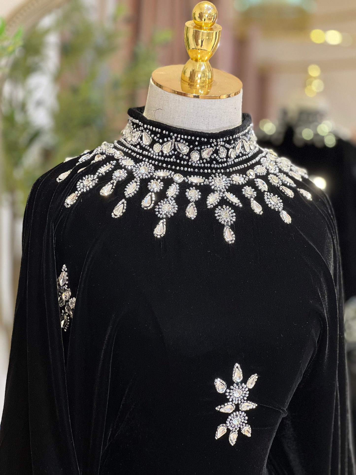 Black Luxury Velvet With Feathers Dress