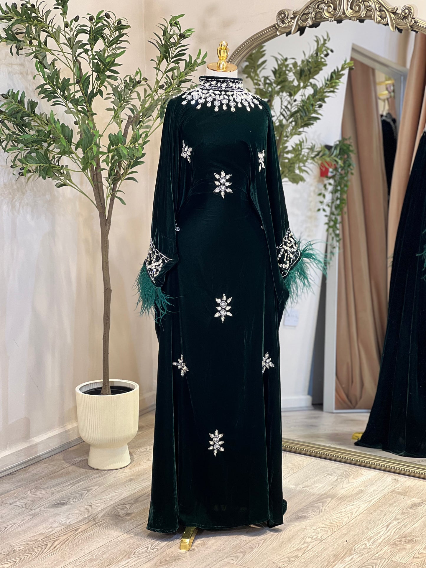 Black Luxury Velvet With Feathers Dress