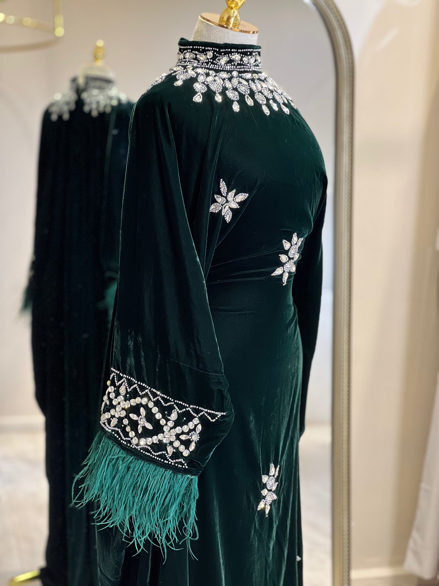 Black Luxury Velvet With Feathers Dress