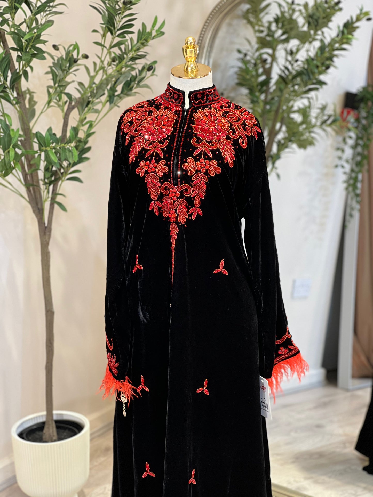 Rania Velvet Luxury Dress With Feathers