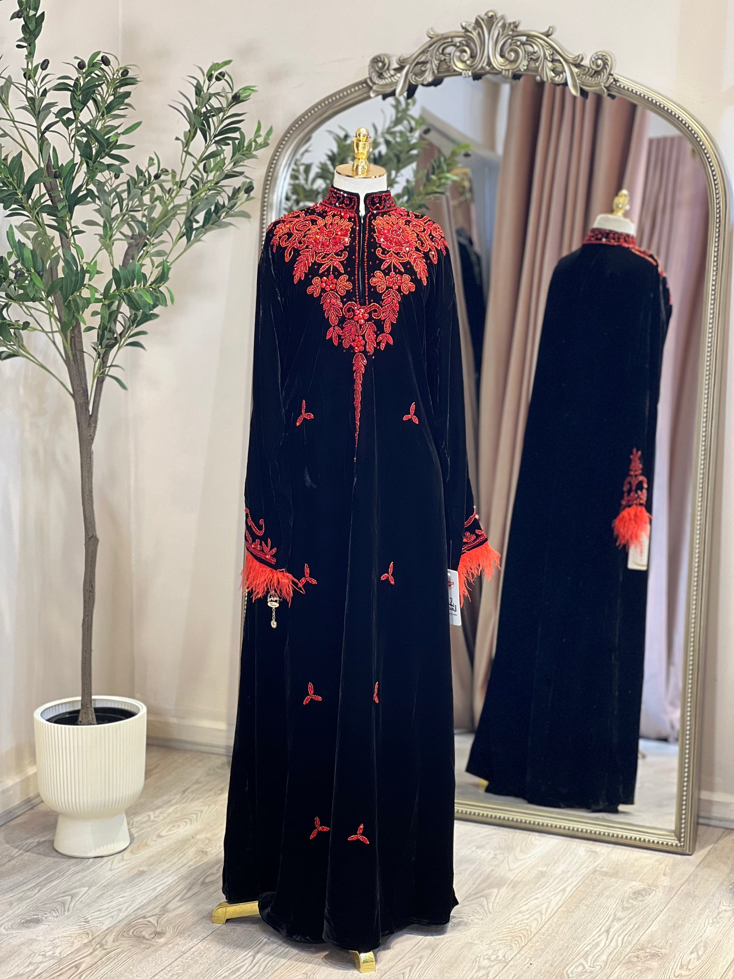 Rania Velvet Luxury Dress With Feathers