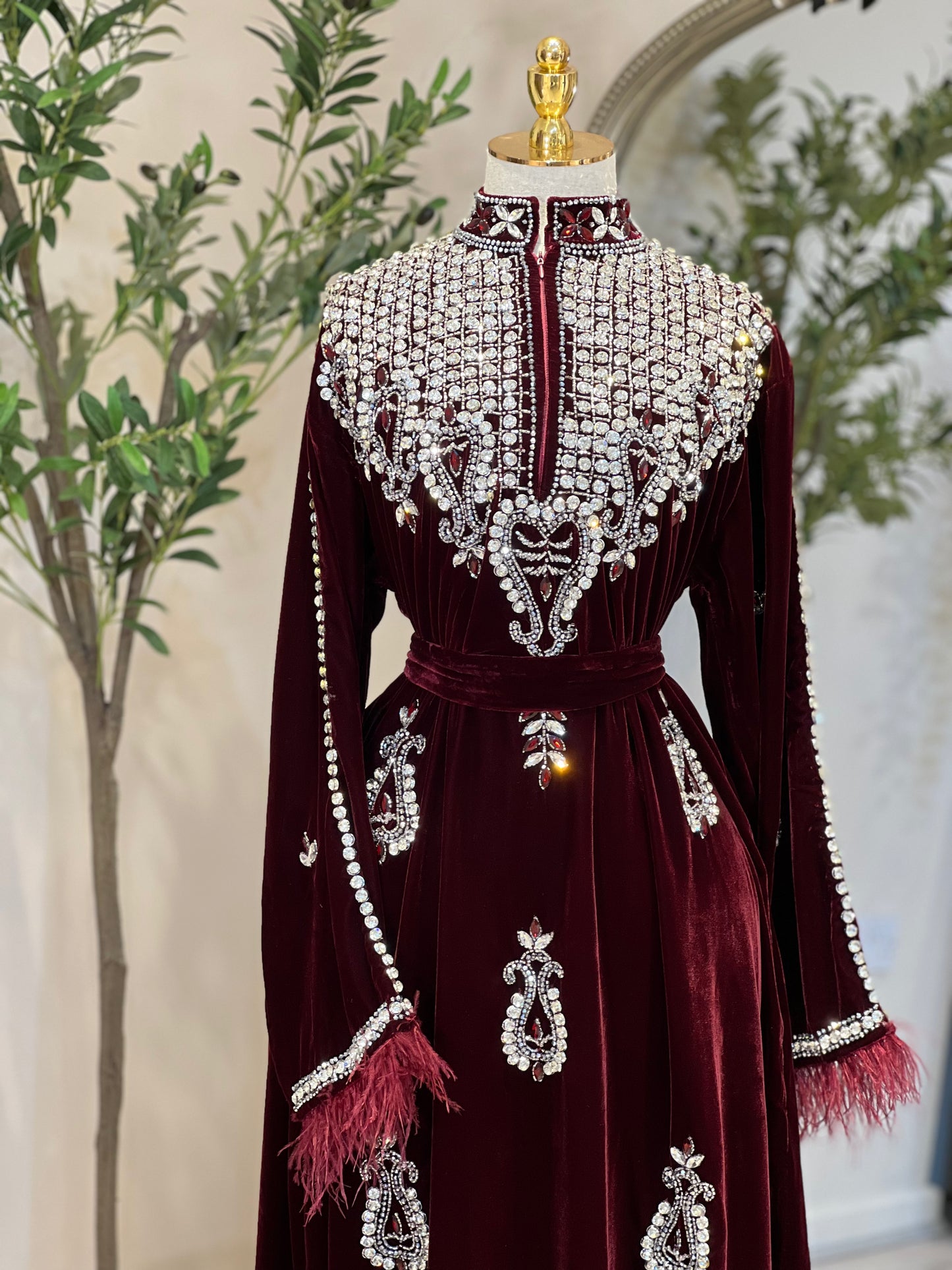 Rasha Velevt Luxury Dress With Feathers