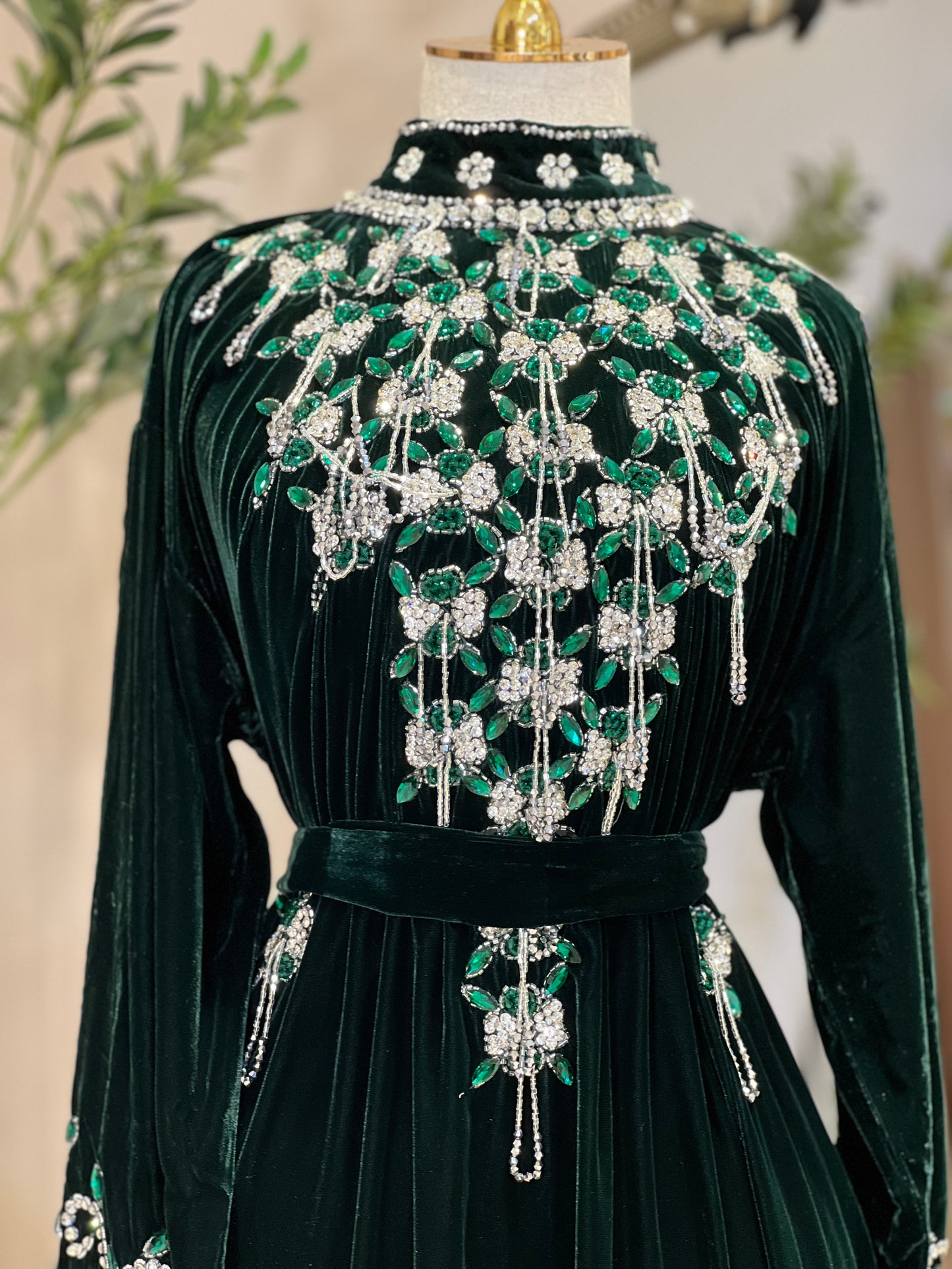 Bisaan Velvet Luxury Dress With Feathers