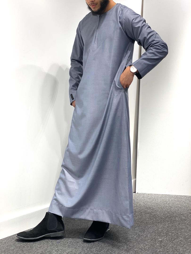 Denim Blue Omani Thobe With a Zip