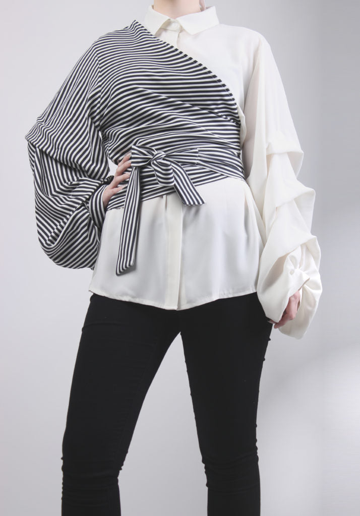 Zebra Cross Blouse With Front Wrap Strap