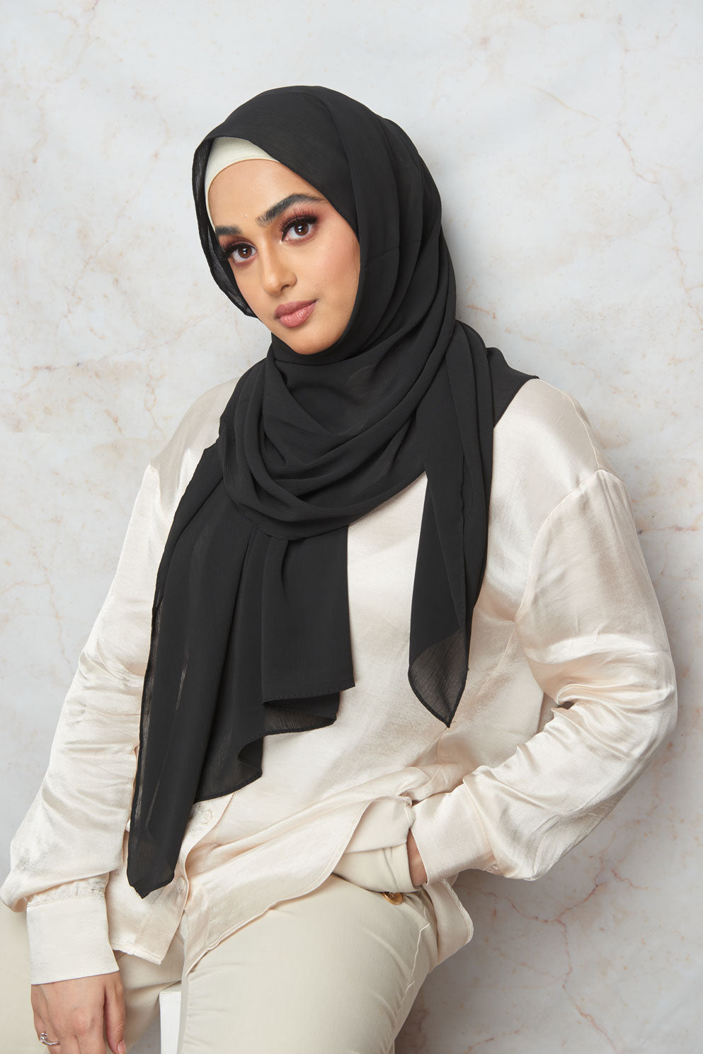 Black Crinkle Chiffon Hijab