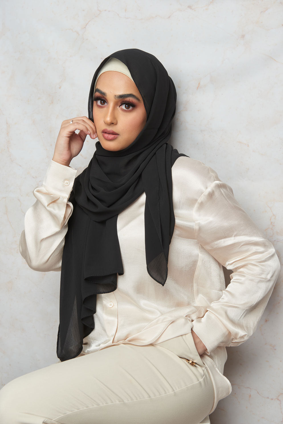 Black Crinkle Chiffon Hijab